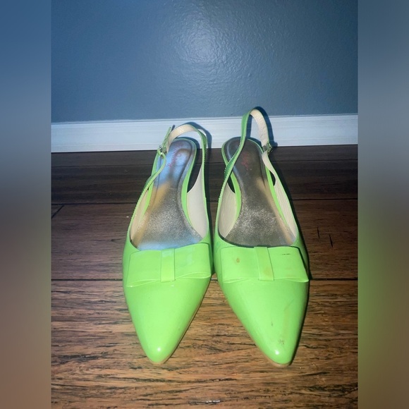 💚 Y2k Slingback heels kitten heels bow heels vintage green pumps patent heel - Picture 10 of 11